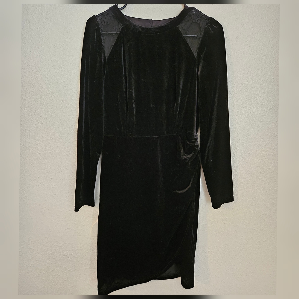 Elegant Black Velvet Long Sleeve Dress